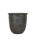 The Faire Lachlan Vase is a handmade planter with a matte black finish, rounded bottom, slightly flared rim, and smooth texture, shown against a plain white background.