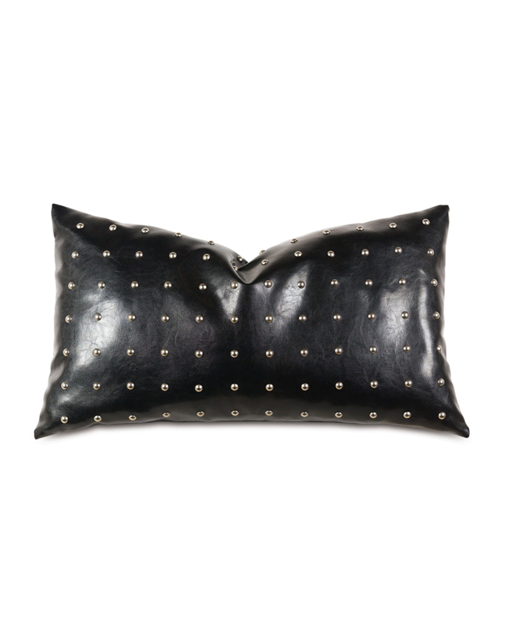 The Eastern Accents NAILHEAD DECO is a rectangular black faux leather accent pillow with small silver nailhead accents evenly spaced across the surface, displayed on a white background.