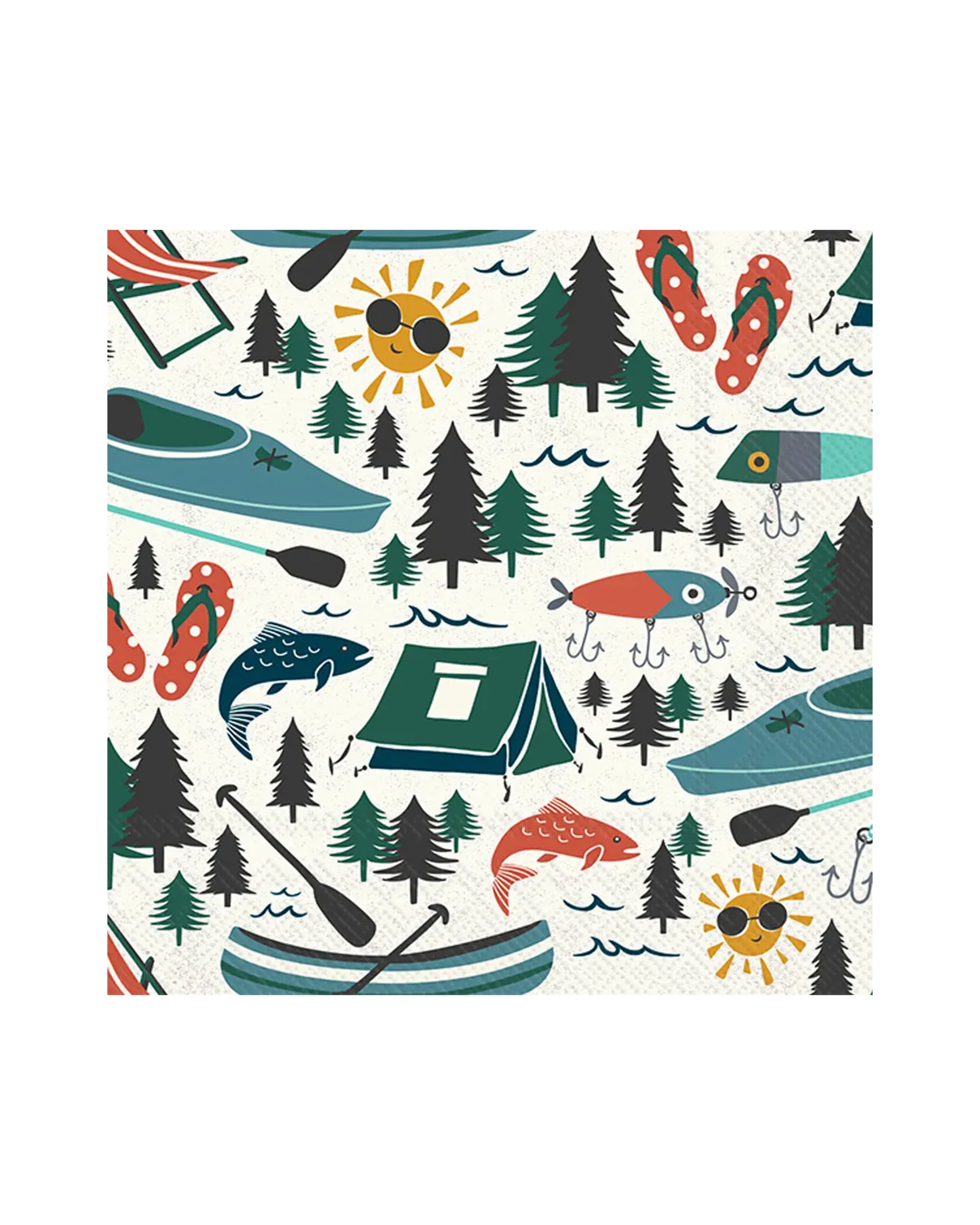 Camping-themed 3-ply cocktail napkins by Faire, perfect for lake gatherings, from Bungalow Furniture &amp; Accessories.