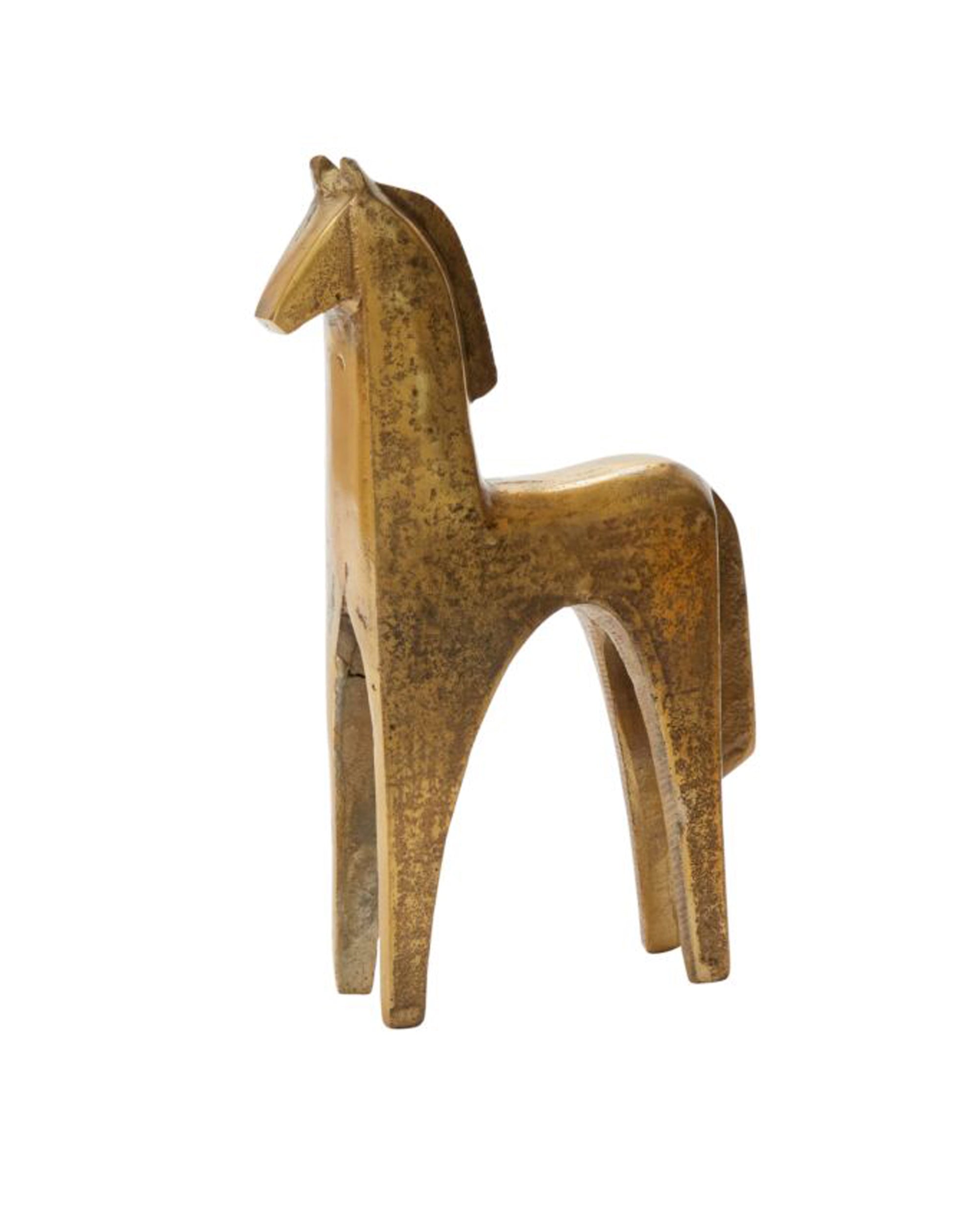 The Accent Decor Arabian Figurine Large is a minimalist, stylized cast aluminum horse sculpture, standing upright on four legs with a smooth finish, simply detailed and beautifully photographed against a white background.