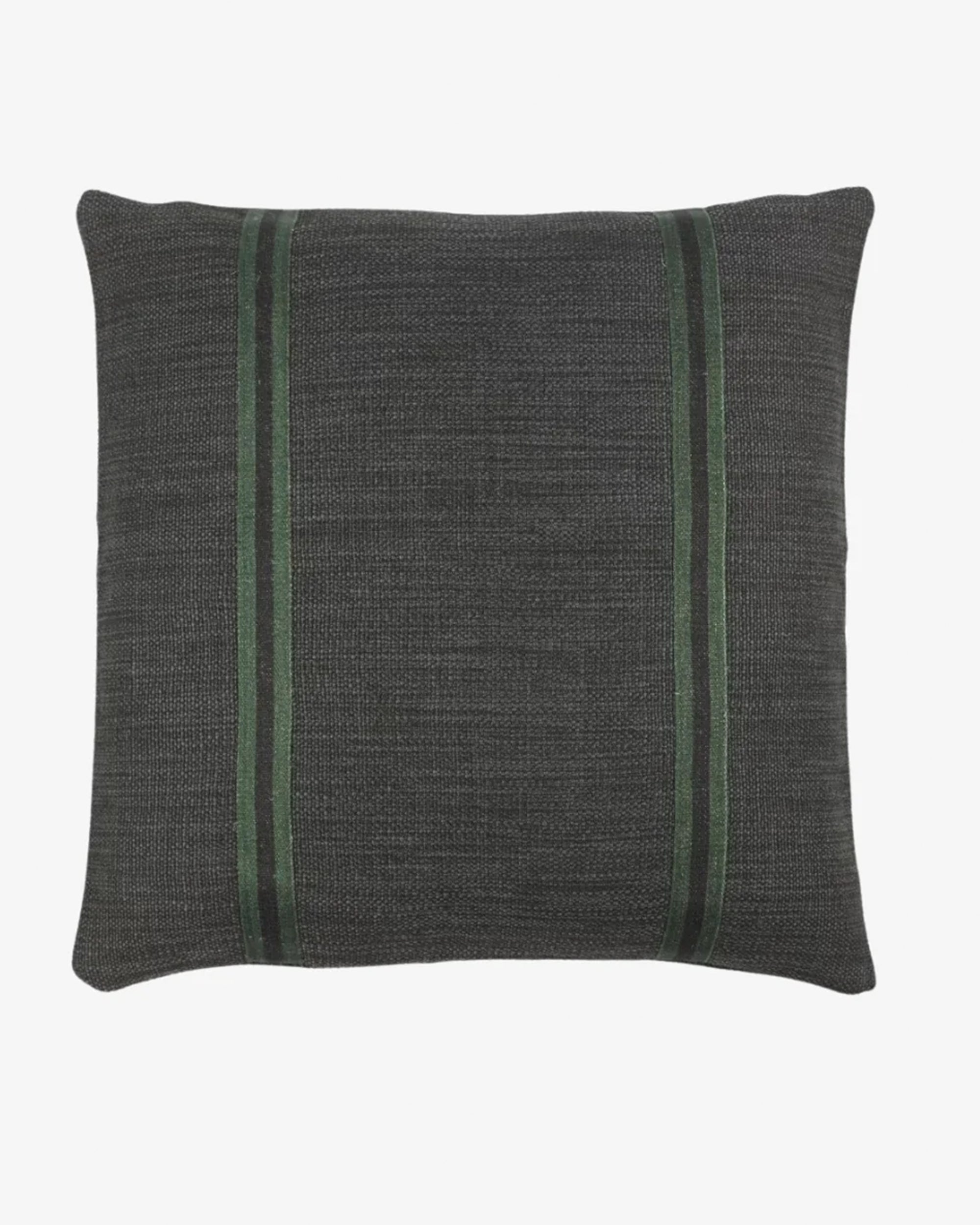 Dark gray linen pillow with green stripes by Libeco Home, ideal for organic interiors at Bungalow Furniture & Accessories.