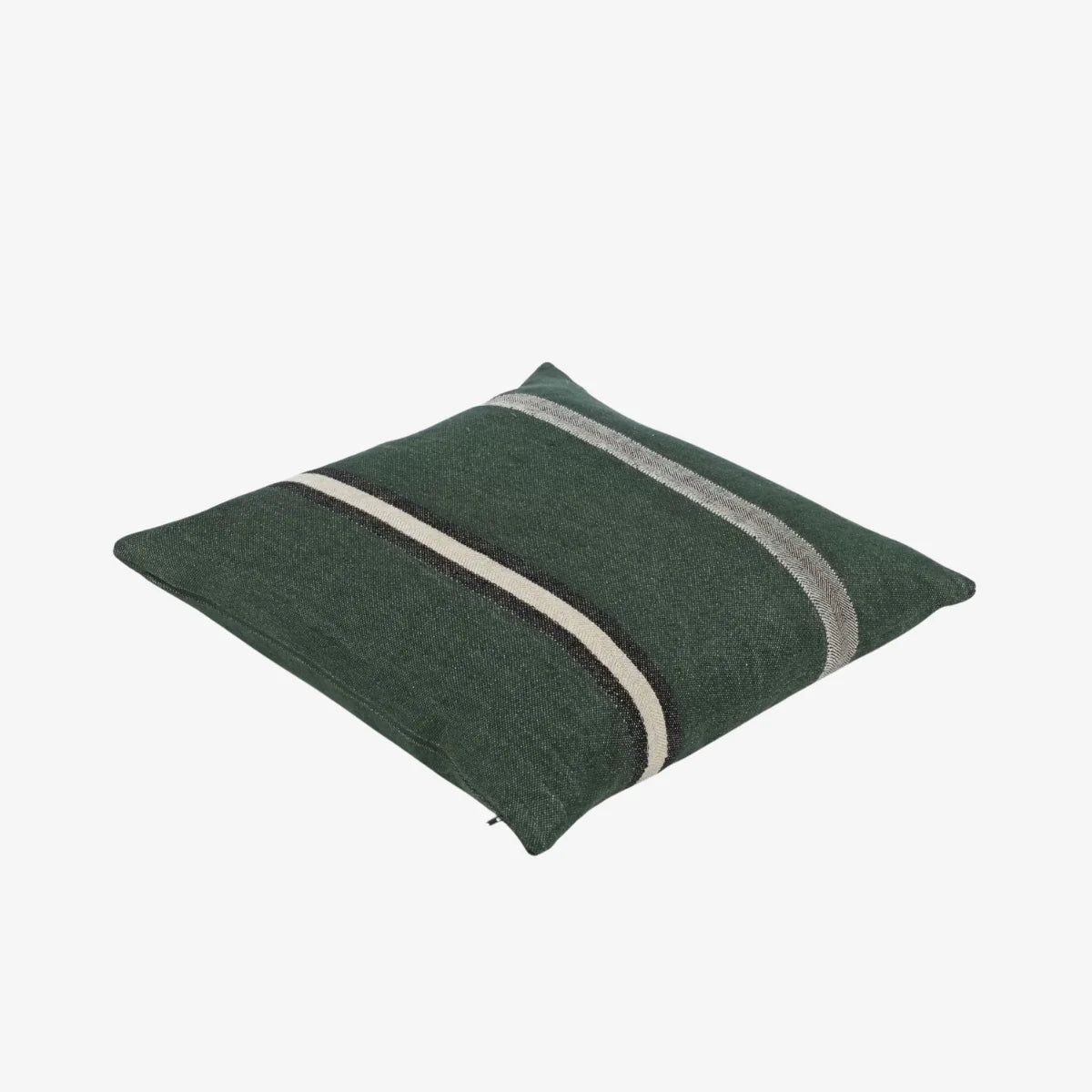 Green pillow with black and white stripes, European flax linen by Libeco Home, Belgian Pillow at Bungalow Furniture.