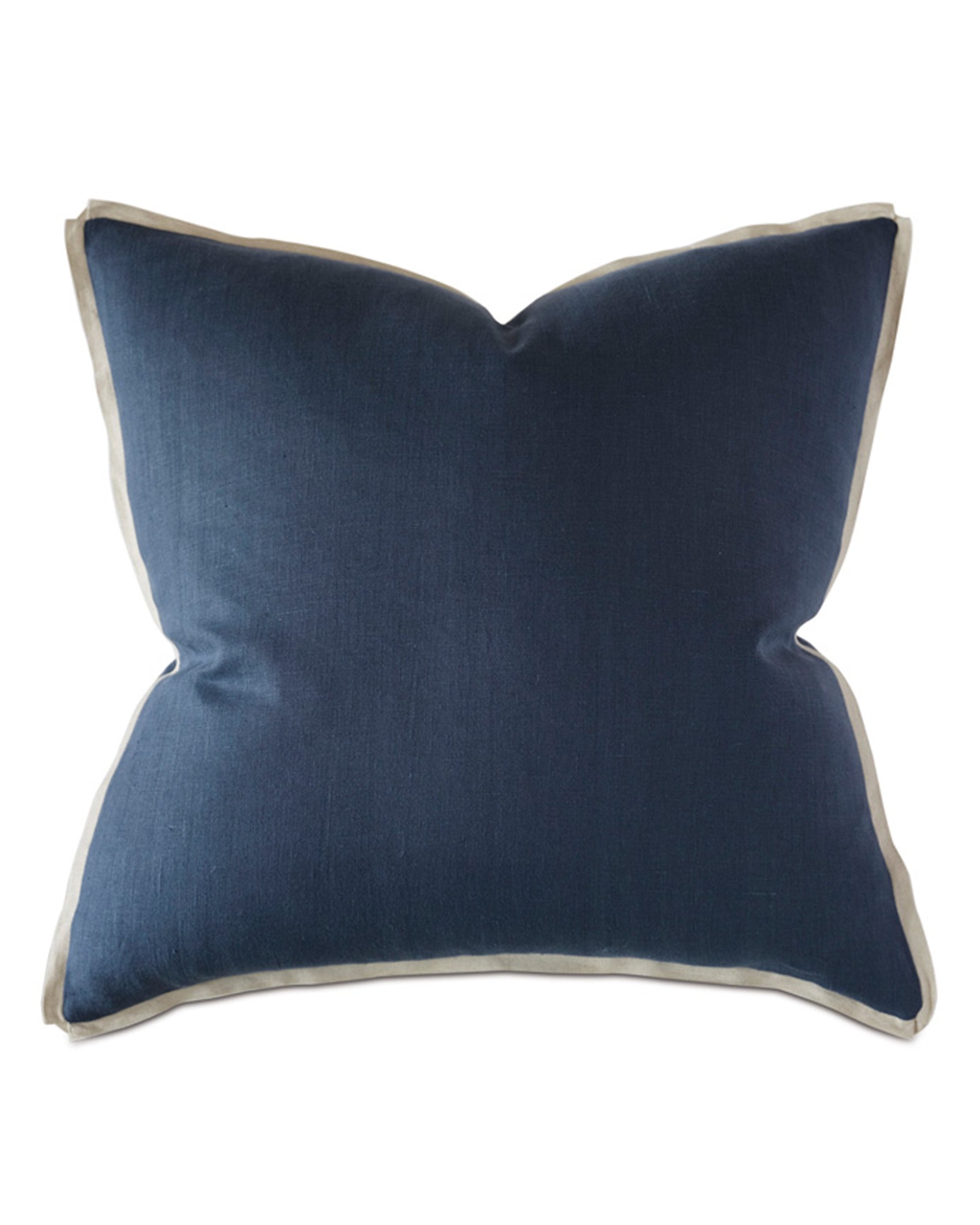 Indigo blue euro sham with beige piping by Eastern Accents, Lodi Linen collection, pillow insert included.