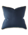 Indigo blue euro sham with beige piping by Eastern Accents, Lodi Linen collection, pillow insert included.