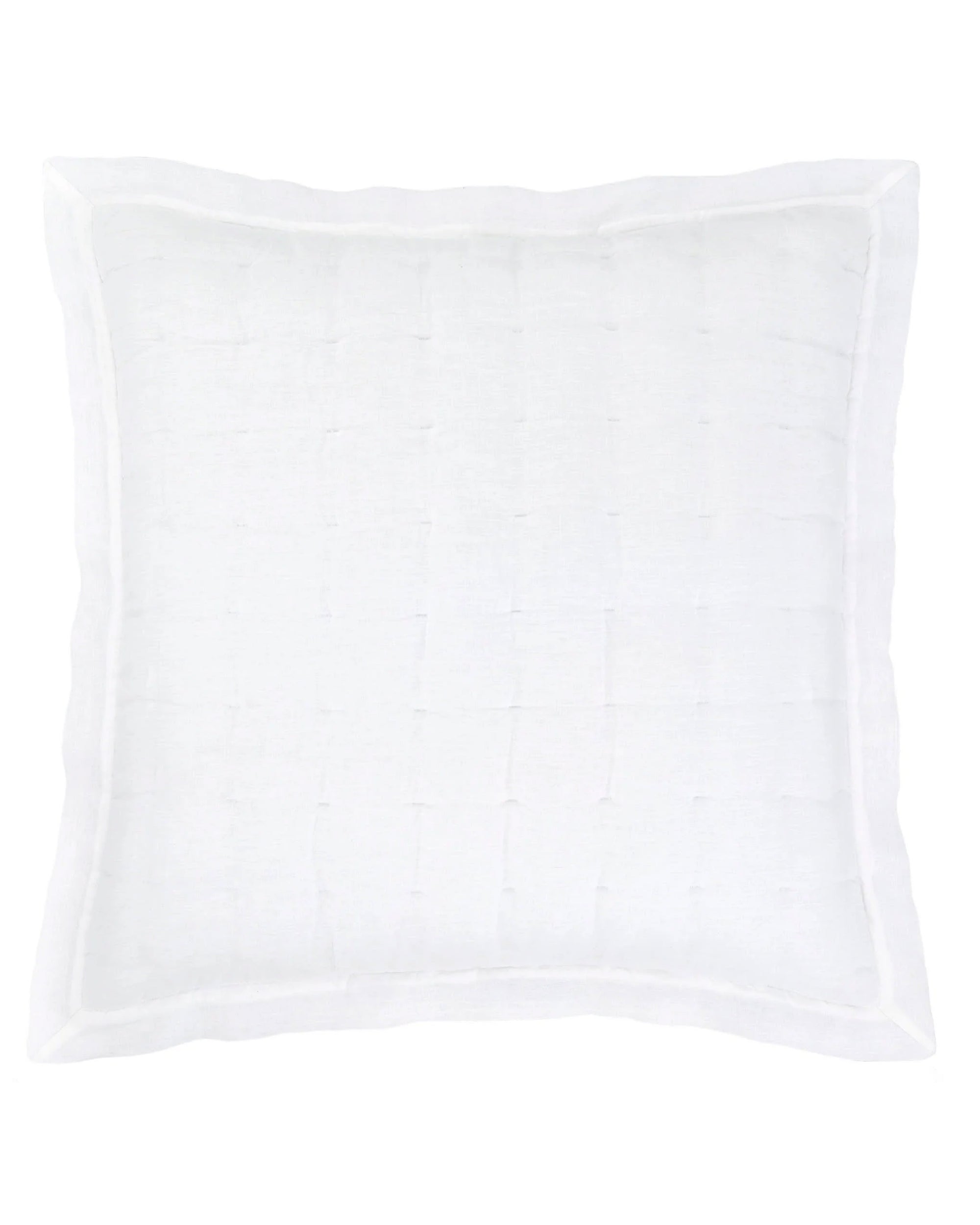 The Pinecone Hill Lush Linen Puff White Sham features a subtle grid pattern and slim raised border for natural comfort. This white Euro sham is shown square against a plain white background.