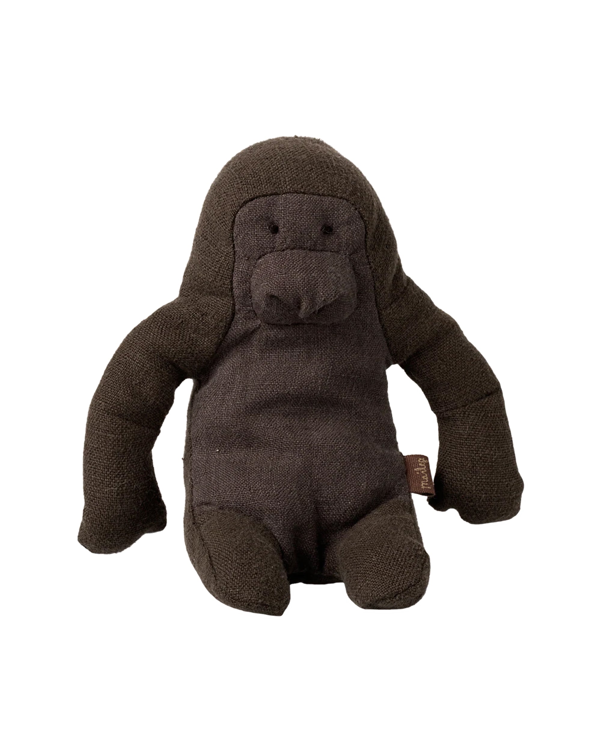 The Maileg Safari Friends gorilla plush by Maileg is made from the softest fabric, with stitched features and floppy limbs. It sits upright on a white background—perfect for imaginative Safari Friends adventures.