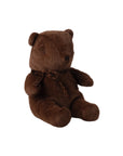 Medium Maileg teddy bear with cheetah print bow, soft brown plush, sitting on white background.