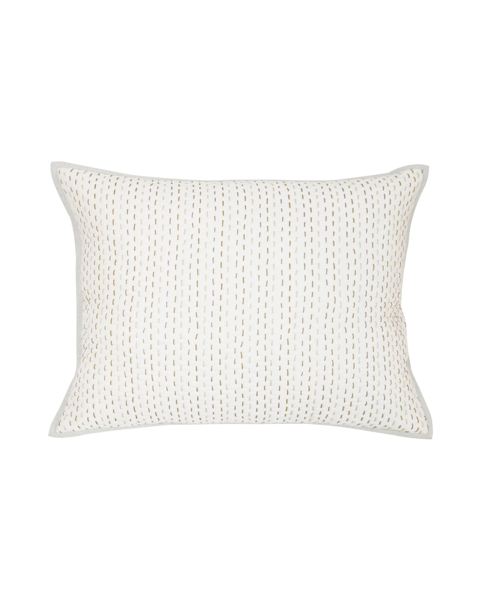 The Maya Dutch Euro Shades of Cream pillow by Avasa Bedding features crushed cotton voile with light brown hand-quilted vertical lines, shown on a plain white background.