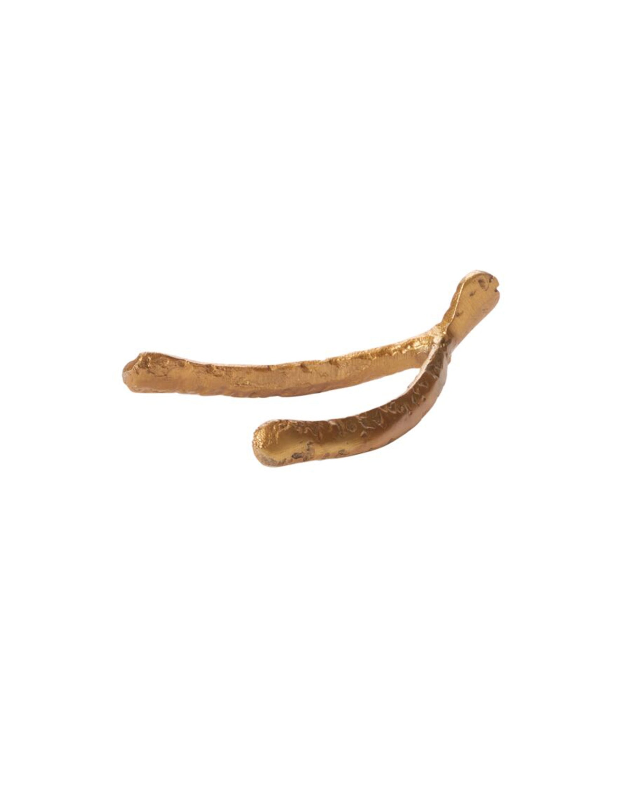 The Wishbone Sculpture by Accent Decor is a gold decorative piece displayed against a white background.