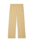 The Micro Terry Sweatpant by The Great Inc. is a light beige, wide-leg style with an elastic waistband and side pockets. Made from soft cotton micro terry, these sweatpants are perfect for casual wear. Shown laid flat on a white background.