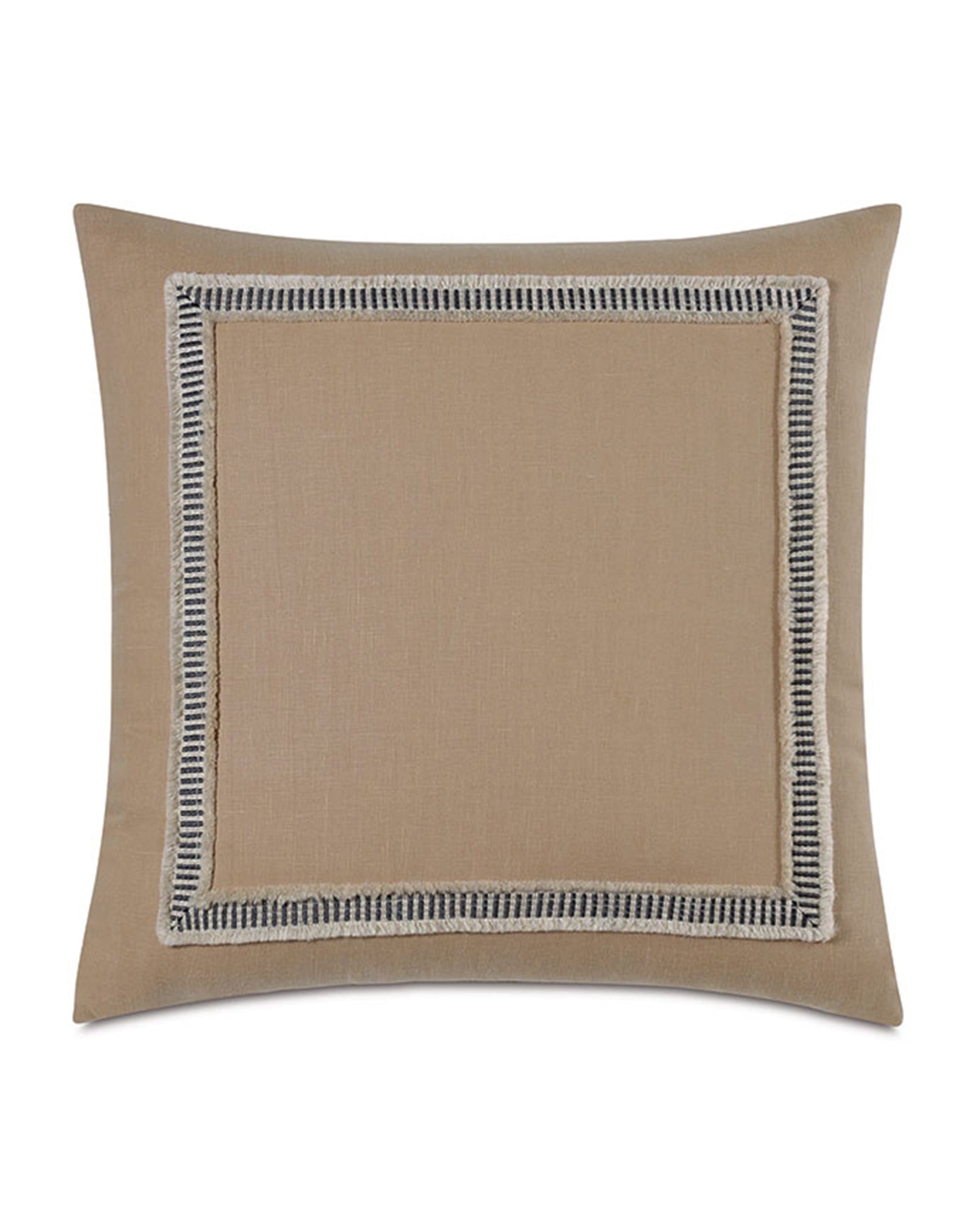 The Midori Linen Euro by Eastern Accents is a square tan linen pillow with a bold black and white inner border, wide trim, and textured edge—an elegant choice for a euro sham accent.