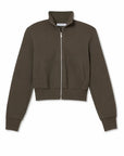 Dark brown track jacket with high collar and front pockets by Perfectwhitetee, Milana style.