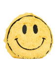 The Faire Smiley Face Warmies Junior is a round, yellow, microwavable plush pillow with a soft texture and a large black smiley face. This stuffed animal also features a soothing lavender scent.