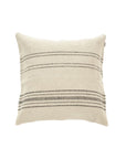The Moroccan Pillow by Libeco Home is a rectangular beige throw pillow featuring thin, evenly spaced black stripes inspired by Moroccan blankets, shown against a white background.