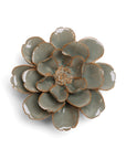 The Moss Grey Oxeye Daisy by Chive Ceramics features handmade, layered petals in muted green with brown edges, forming a symmetrical bloom—ideal as a ceramic flowers wall hanging for boho faux greenery décor.