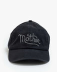 The "Hats Off Black" dad hat by Mother features "Meta" in silver rhinestones on the front and is photographed on a plain white background.