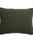 The POM POM Murphy Big Pillow 28x36 features a rectangular shape and dark green plush bouclé texture, displayed against a plain white background.