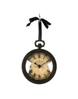 The Zentique Myrtle Iron Clock features Roman numerals, a vintage-inspired worn face, and a decorative edge—an exquisite wall decor piece reminiscent of antique pocket watches. The dial reads "Hotel de Ville de Paris.