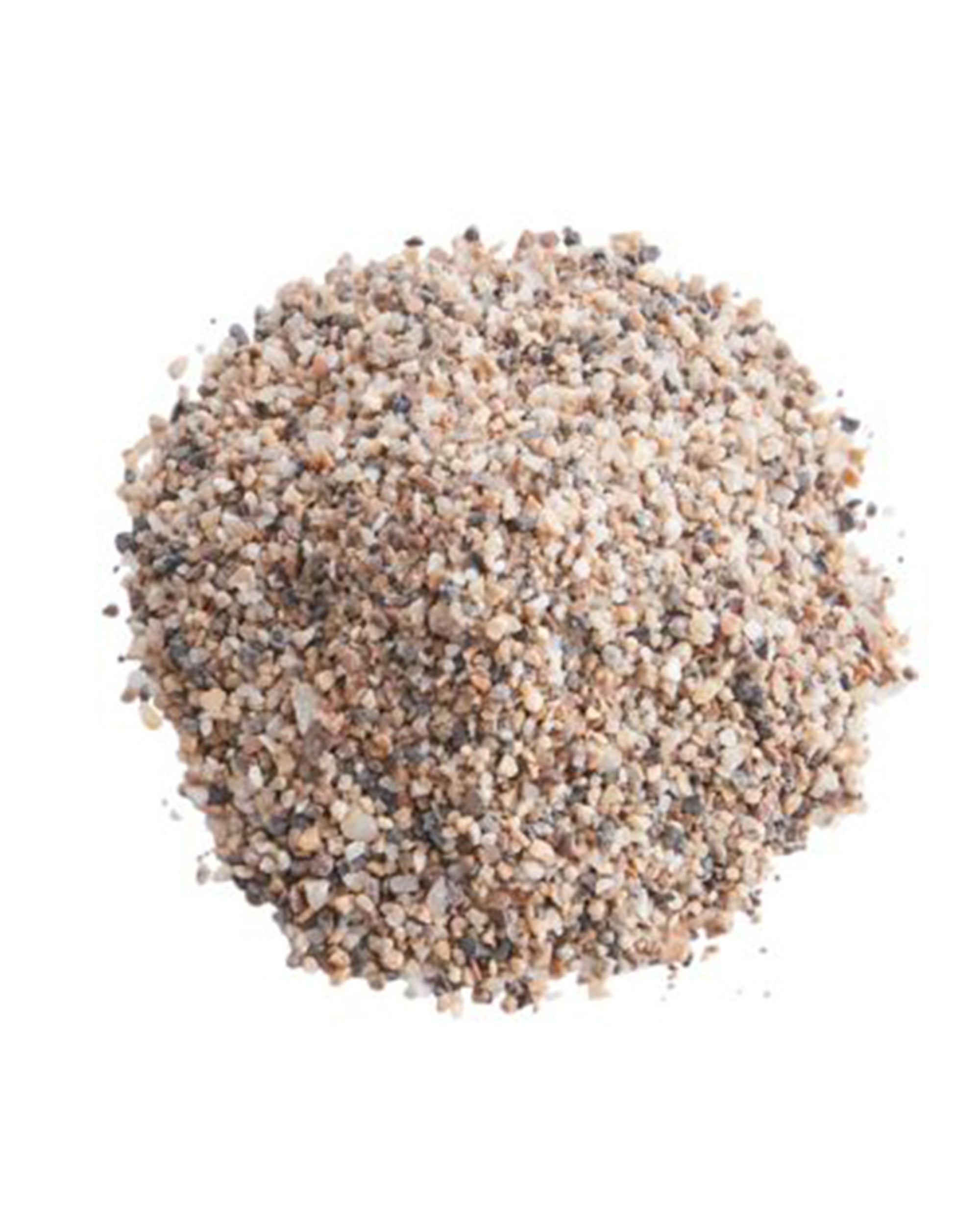A small pile of Accent Decor Deco Sand in natural multicolored grains is displayed on a white background, ideal for enhancing design projects.
