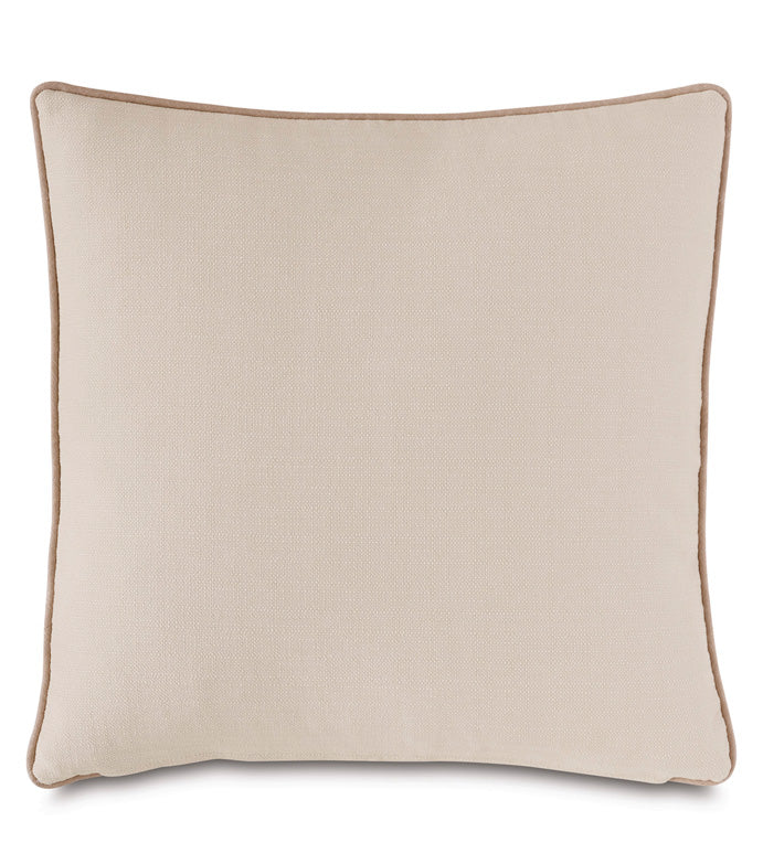 The NAy-05 Bagira Spot with Small Welt by Eastern Accents is a square beige accent pillow featuring subtle texture and light brown piping, displayed against a white background.