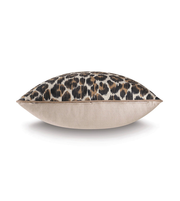 The NAy-05 Bagira Spot with Small Welt by Eastern Accents is a decorative pillow featuring a leopard print top and solid beige bottom, making a stylish neutral accent. Shown against a white background.