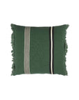 Green linen pillow with fringe and two stripes, by Libeco Home. Nell Pillow cover, perfect for living room decor.