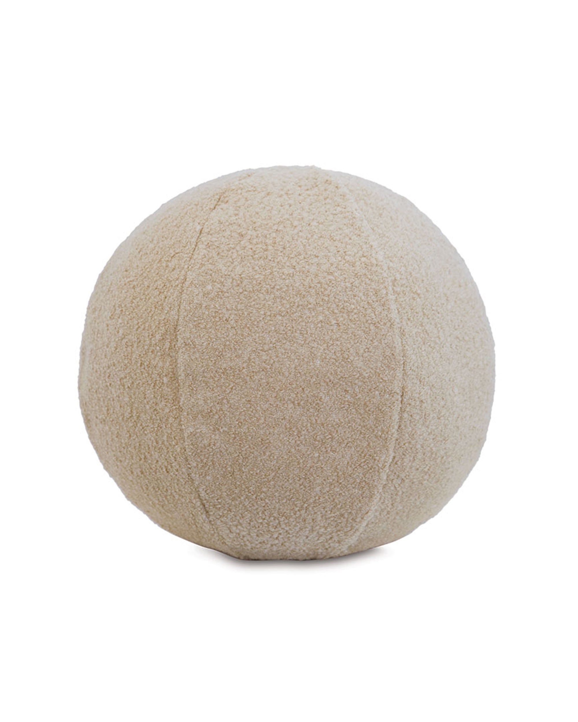 The APG-498 OLIVER BOUCLE by Eastern Accents is a spherical decorative pillow with a soft, textured boucle fabric, resembling a plush ball, displayed against a white background.