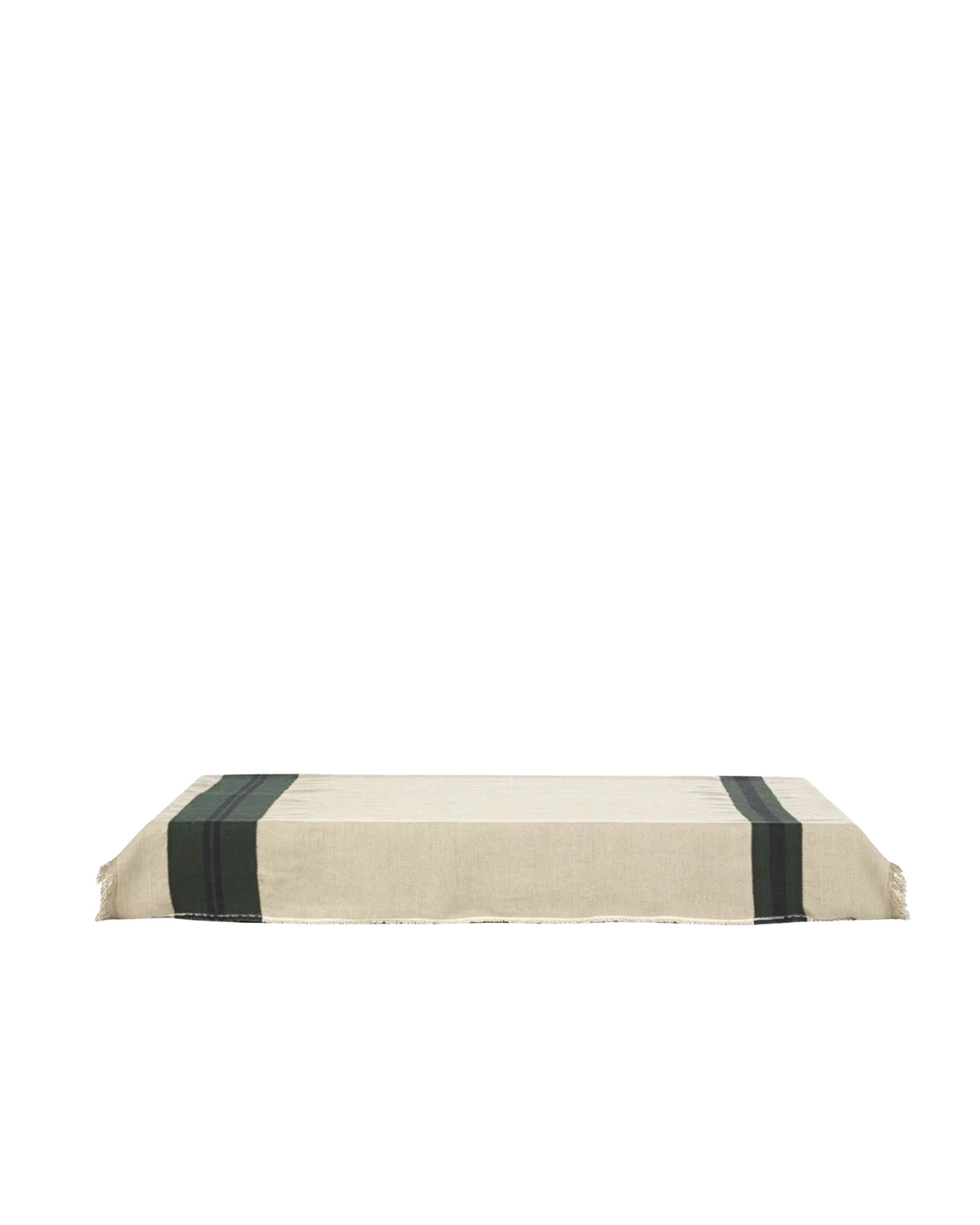 Beige linen throw with dark green stripes, Libeco Home Omaha Stripe, Belgian-made, perfect for living room decor.