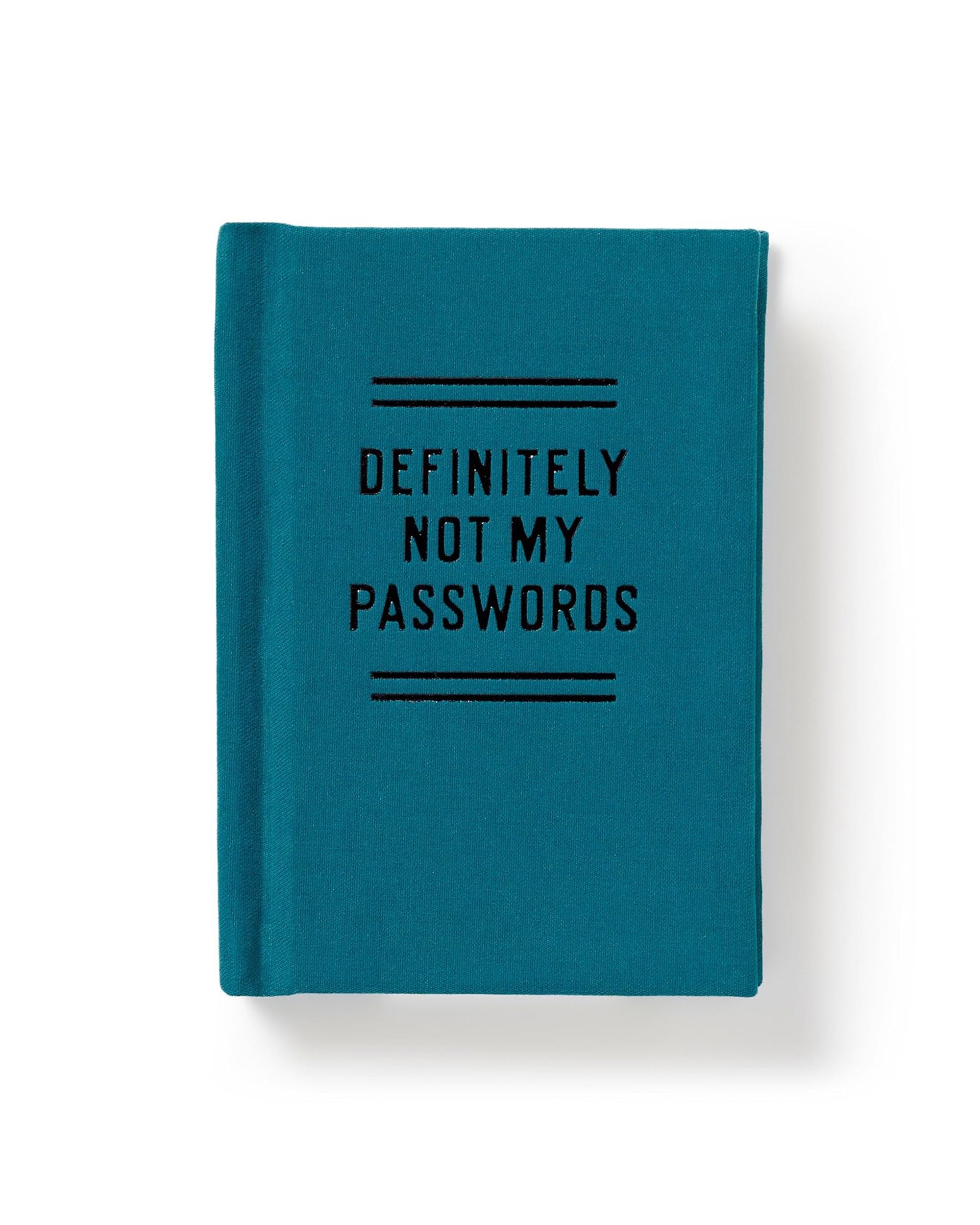 Teal Hachette Book Group journal with Definately Not my Passwords Tiny on the cover, shown on white background.