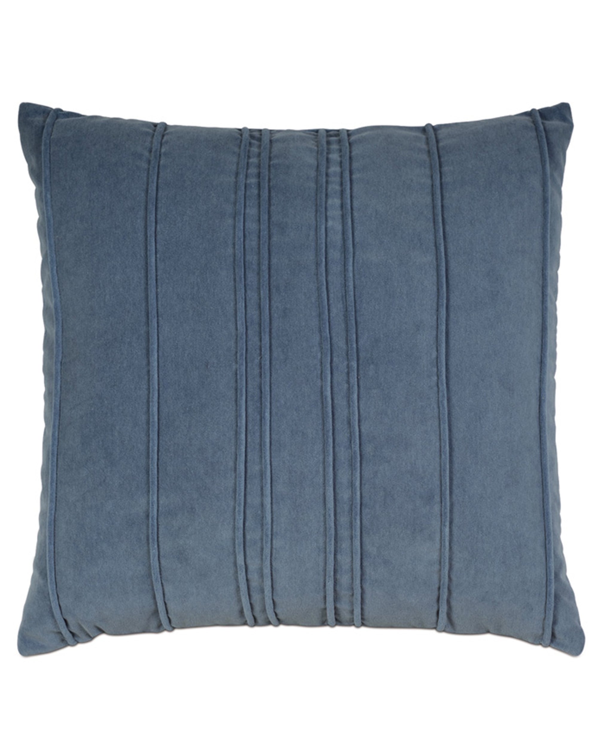 Denim blue velvet pillow with vertical stitching by Eastern Accents, Penelope collection, 22x22.