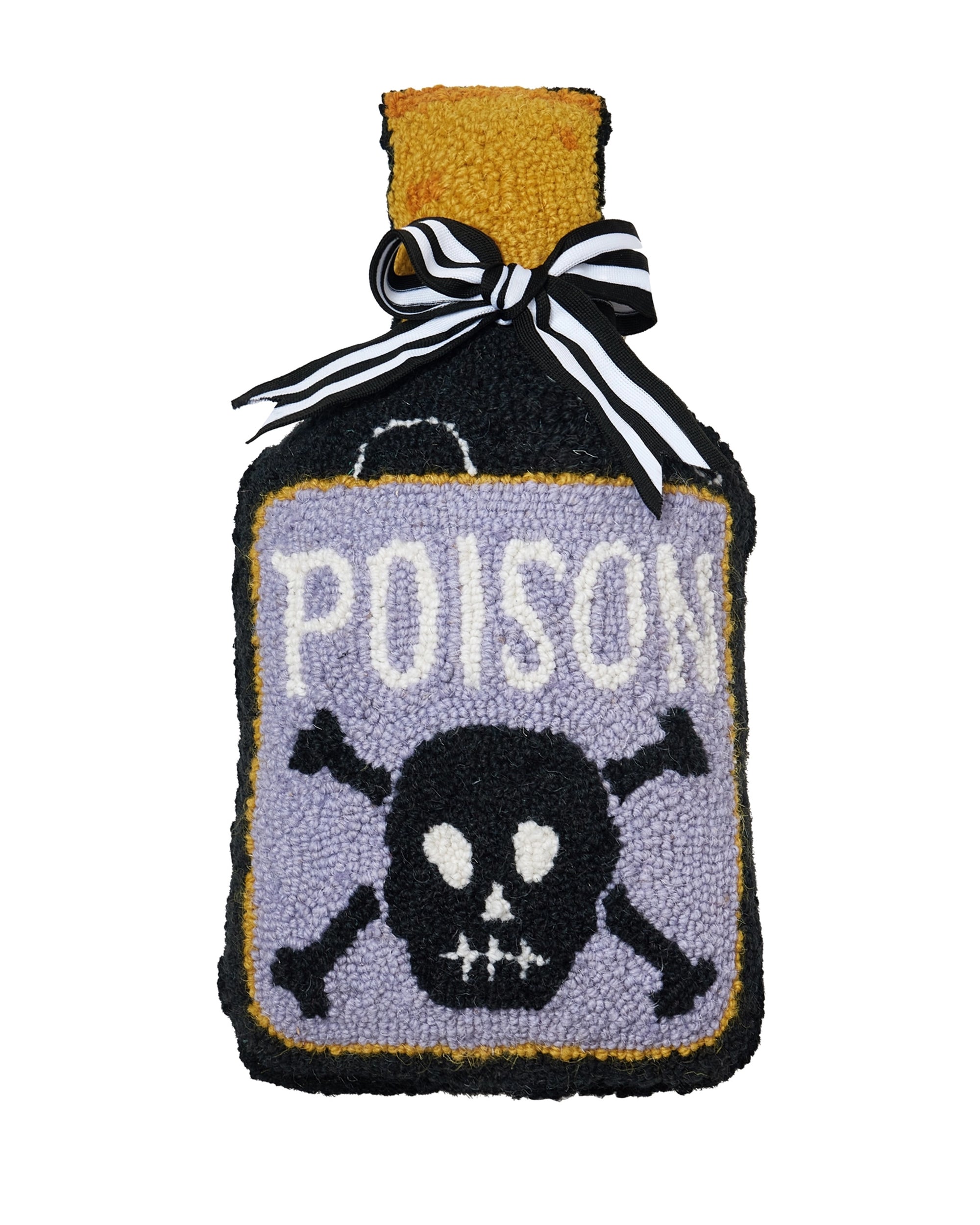 Hook pillow featuring a poison bottle design with skull and crossbones, by Faire, perfect for Halloween decor.