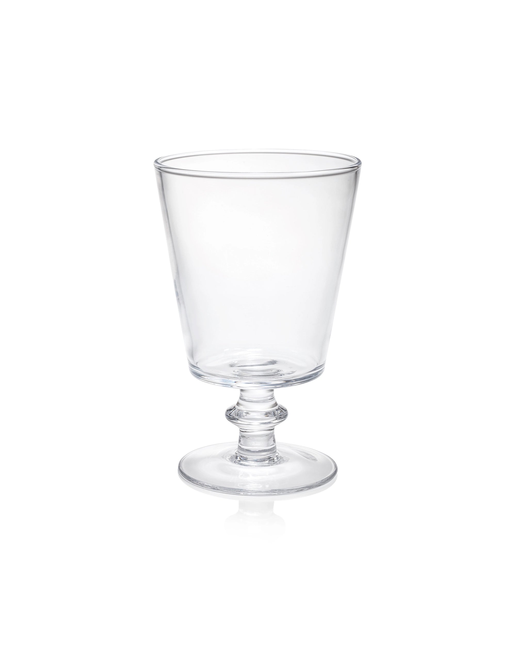 The POL-1352 Glass Hurricane SM by Zodax is a clear, mouth-blown glass goblet with a short stem and round base, displayed against a plain white background.