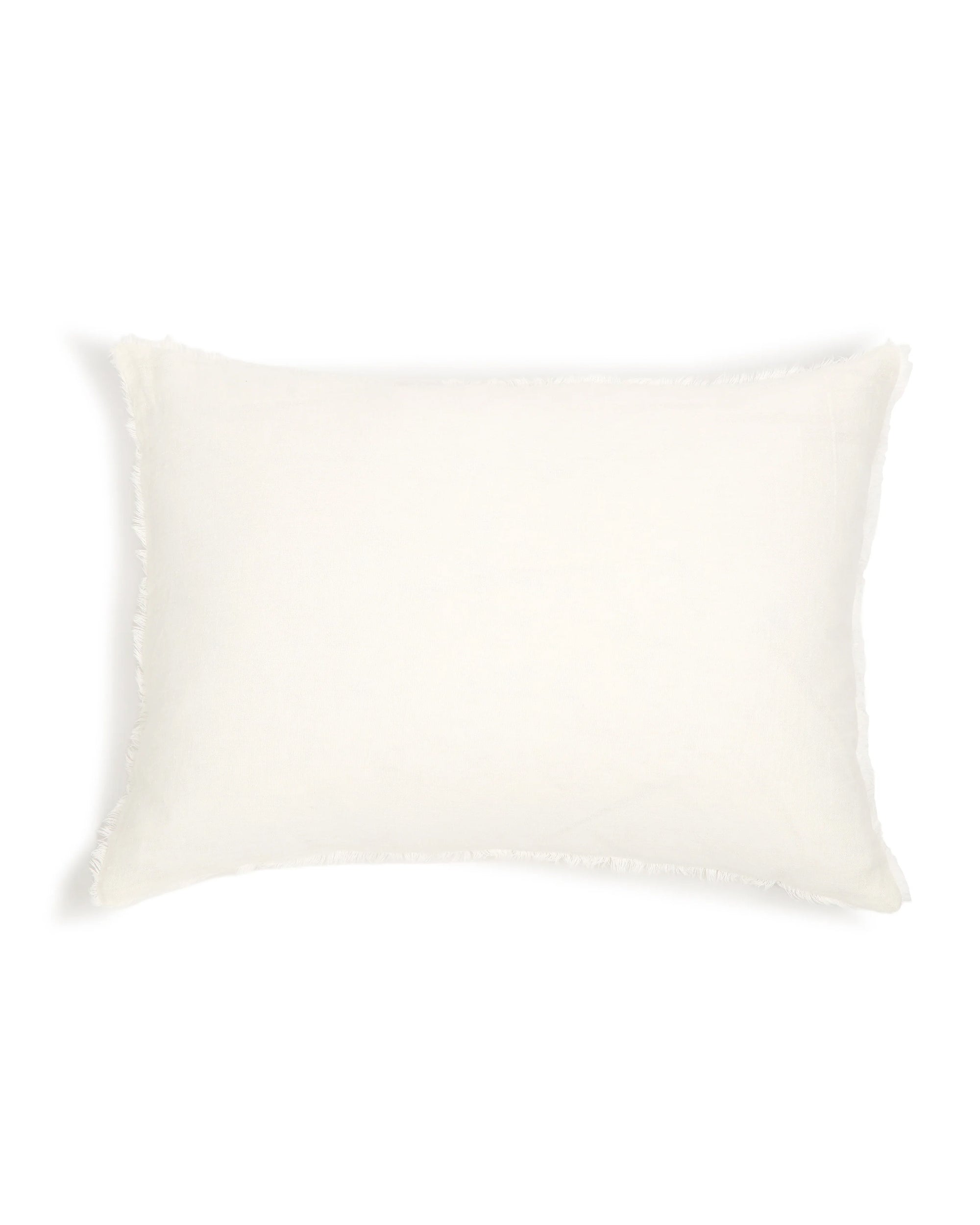 The Hunter Big Pillow by POM POM is a rectangular white cushion crafted from hand-loomed linen with subtly frayed edges, shown on a plain white background—ideal for adding a luxurious touch to your bedding.