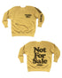 The Promo Sweatshirt by Made Worn features a goldenrod color, black "PROMO ONLY" text on the front, "LOCAL BUSINESS" on the sleeve, black spots, and large "Not For Sale DEMO" print on the back—classic P.E. look with a modern twist.