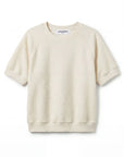 The Kennedy SS Crew Sweatshirt by Perfectwhitetee features a relaxed fit in cream, with short sleeves, crew neckline, and ribbed cuffs and hem, shown against a plain white background.