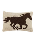 Wool hooked pillow with horse silhouette on cream, velvet back by Faire for Bungalow Furniture & Accessories.