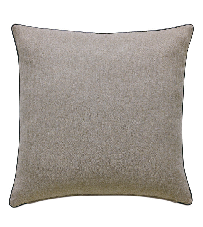 The Rudy Plaid Euro Sham by Eastern Accents features a subtle textured fabric with thin, dark piping and an invisible zipper closure, shown against a white background.