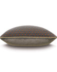 The RUDY OGEE decorative pillow by Eastern Accents features orange and blue diamond-patterned fabric above a solid grey base, accented with a gold cord edge for elegance and an eye-catching textured ogee design.