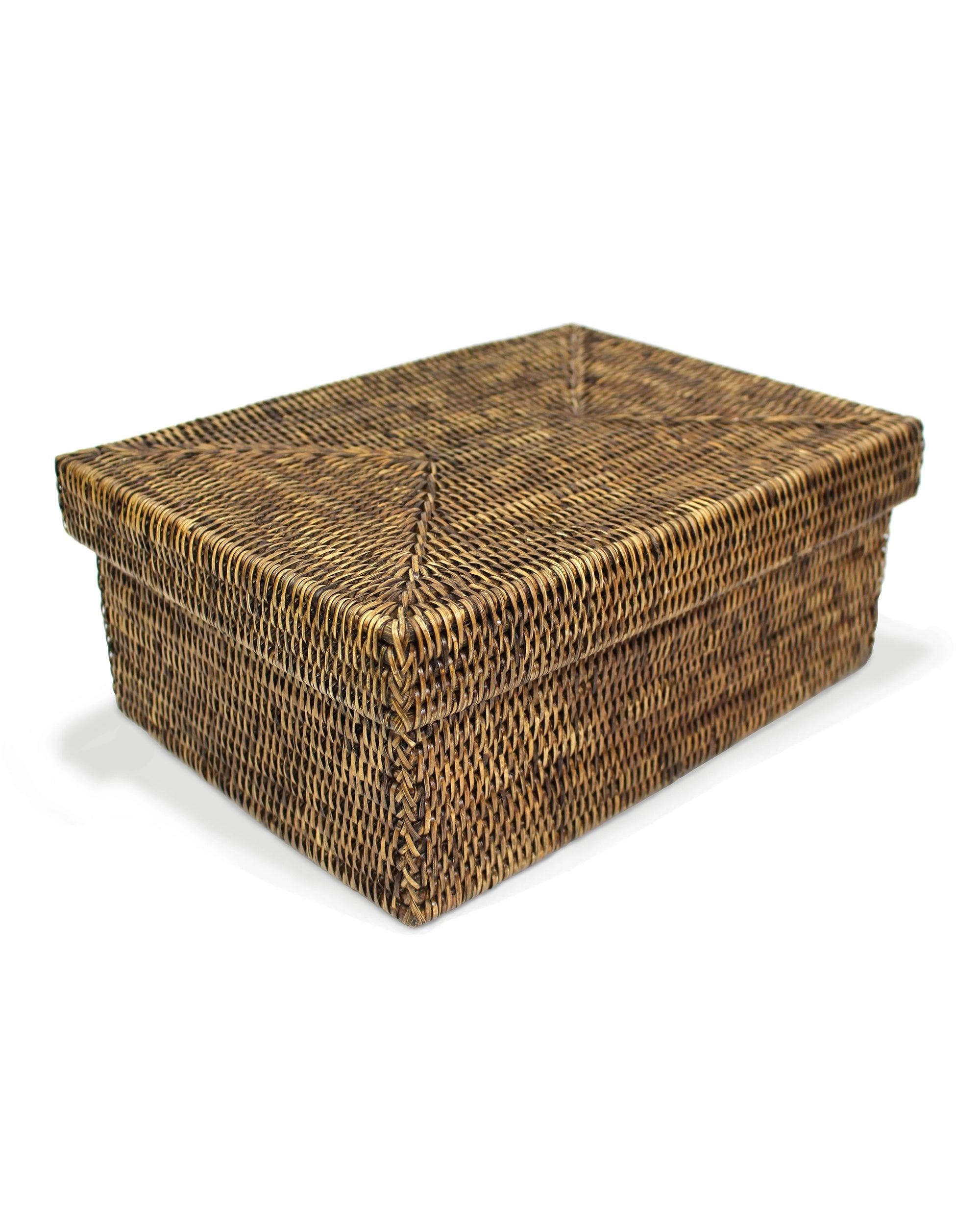 The Faire Rec Storage Basket w Lid features a tightly woven natural brown texture and a matching removable lid, making it perfect for organizing your space.