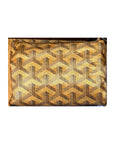 A close-up of Faire's Reusable Shopping Bags shows a textured fabric with a geometric pattern in gold, brown, and black—creating an interlocking design ideal for designer-inspired shopping.