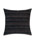 The Rocco Chenille Euro Sham by Eastern Accents showcases a black background with grey and brown horizontal stripes in soft chenille fabric, displayed on a white backdrop.