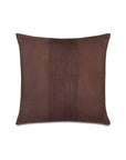 The ROCCO FAUX SUEDE pillow by Eastern Accents is square, brown chestnut vegan suede with a soft, modern look. It features a vertical central stripe accented by multiple narrow black chain-stitched lines.
