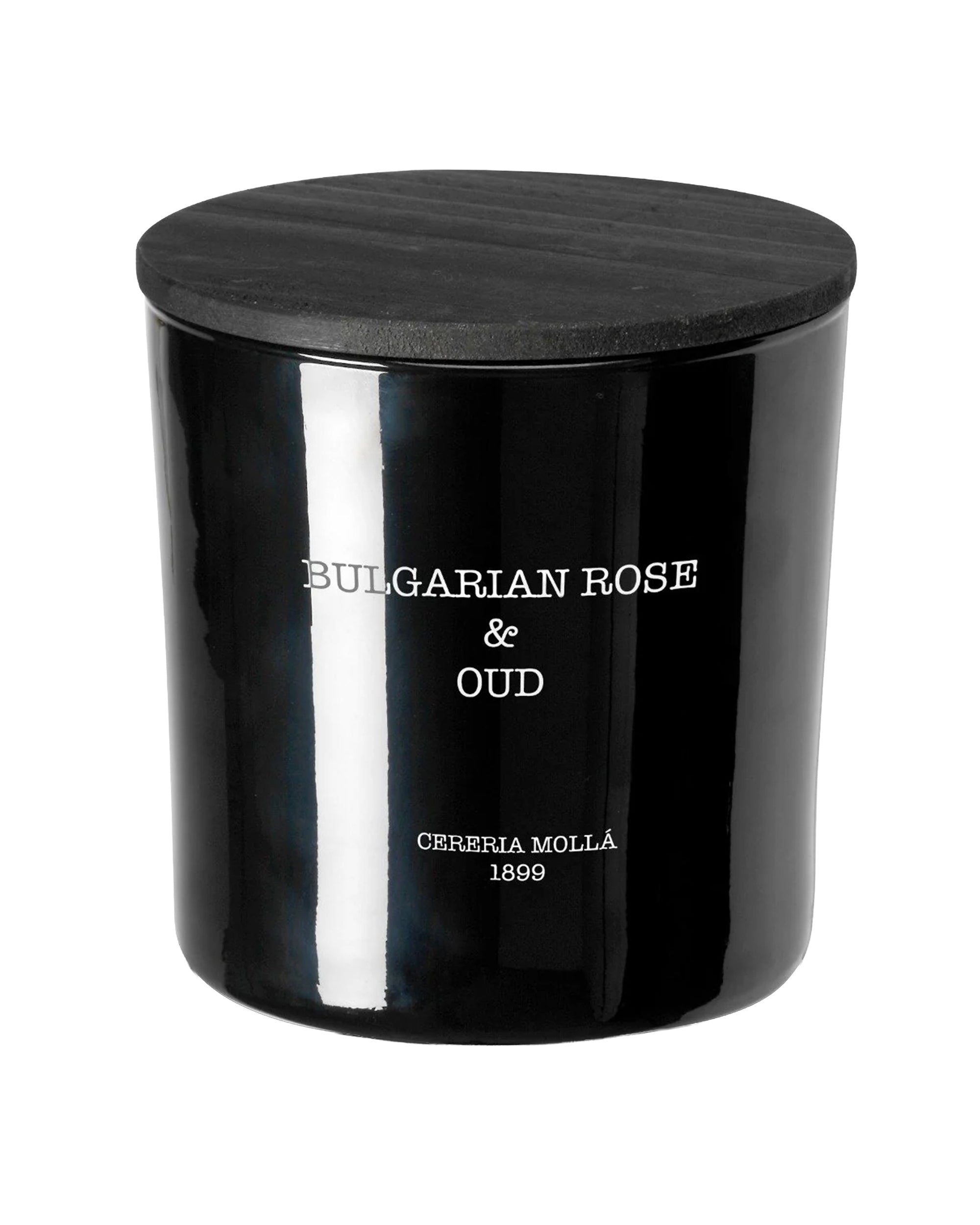 A luxurious 21 oz XL candle from European Scents LLC, the Bulgarian Rose & Oud 3 wick features a black jar with a matching lid and an elegant white label for a refined touch.