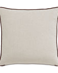 The RUFUS CEHENILLE pillow by Eastern Accents is a square beige decorative cushion with dark brown piping. Made from soft corduroy chenille, it features a simple, minimalistic design and is shown against a white background.