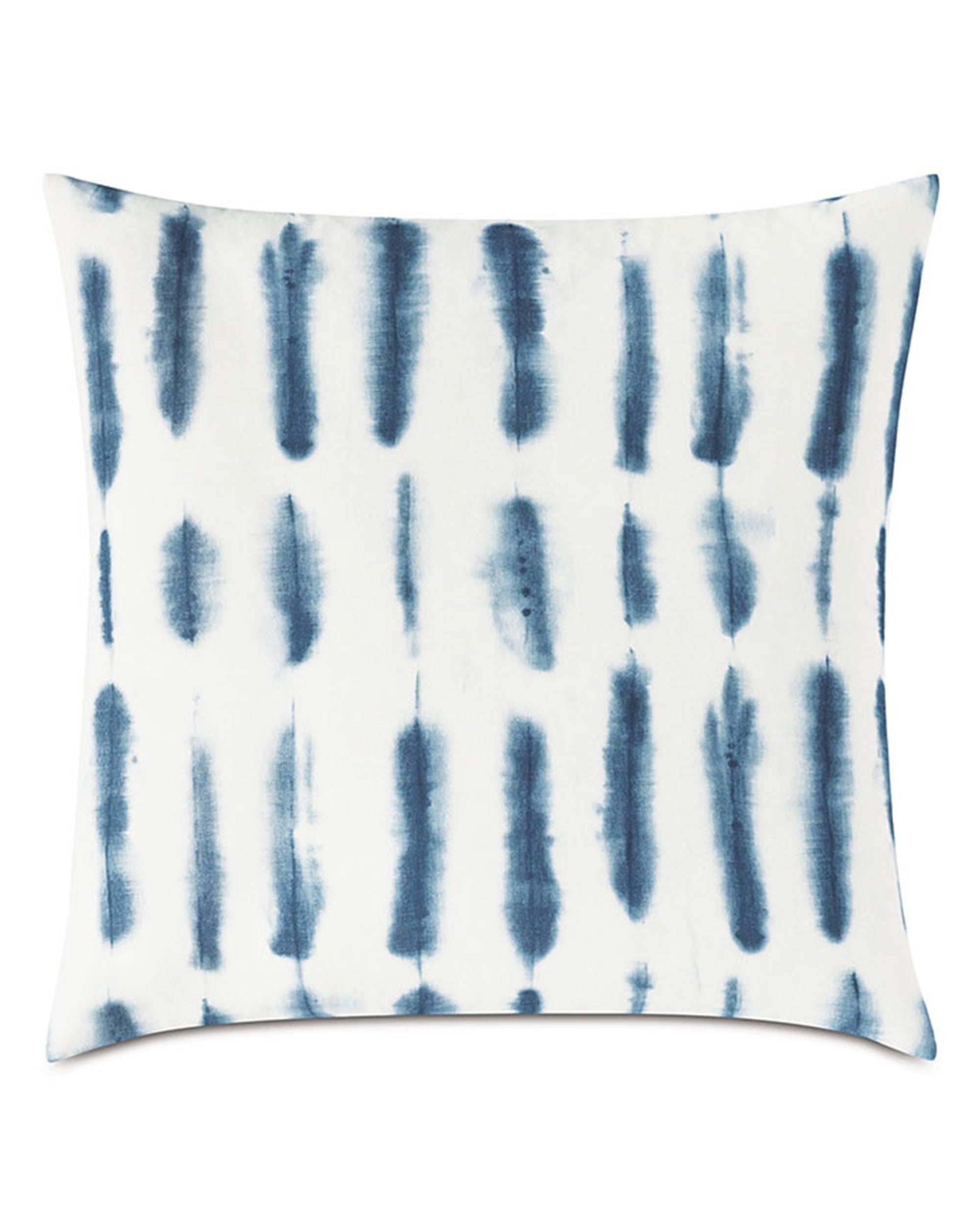 The SAY-01 SAYA ABSTRACT EURO by Eastern Accents is a euro sham pillow with a white base and vertical blue tie-dye stripes, offering a hand-painted watercolor look to enhance your decor with artistic style.