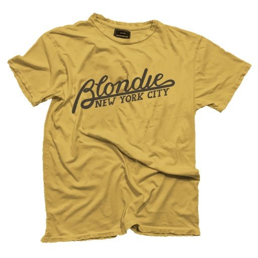 Yellow Blondie graphic tee with vintage wash by Wildcat Retro Brands, bold front print, casual retro style.