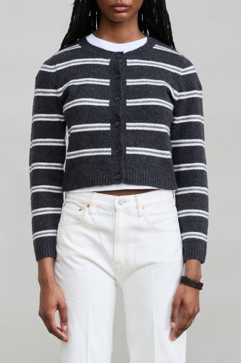 Denimist THE RILEY Cardigan styled with white jeans against a simple backdrop, casual and contemporary look.