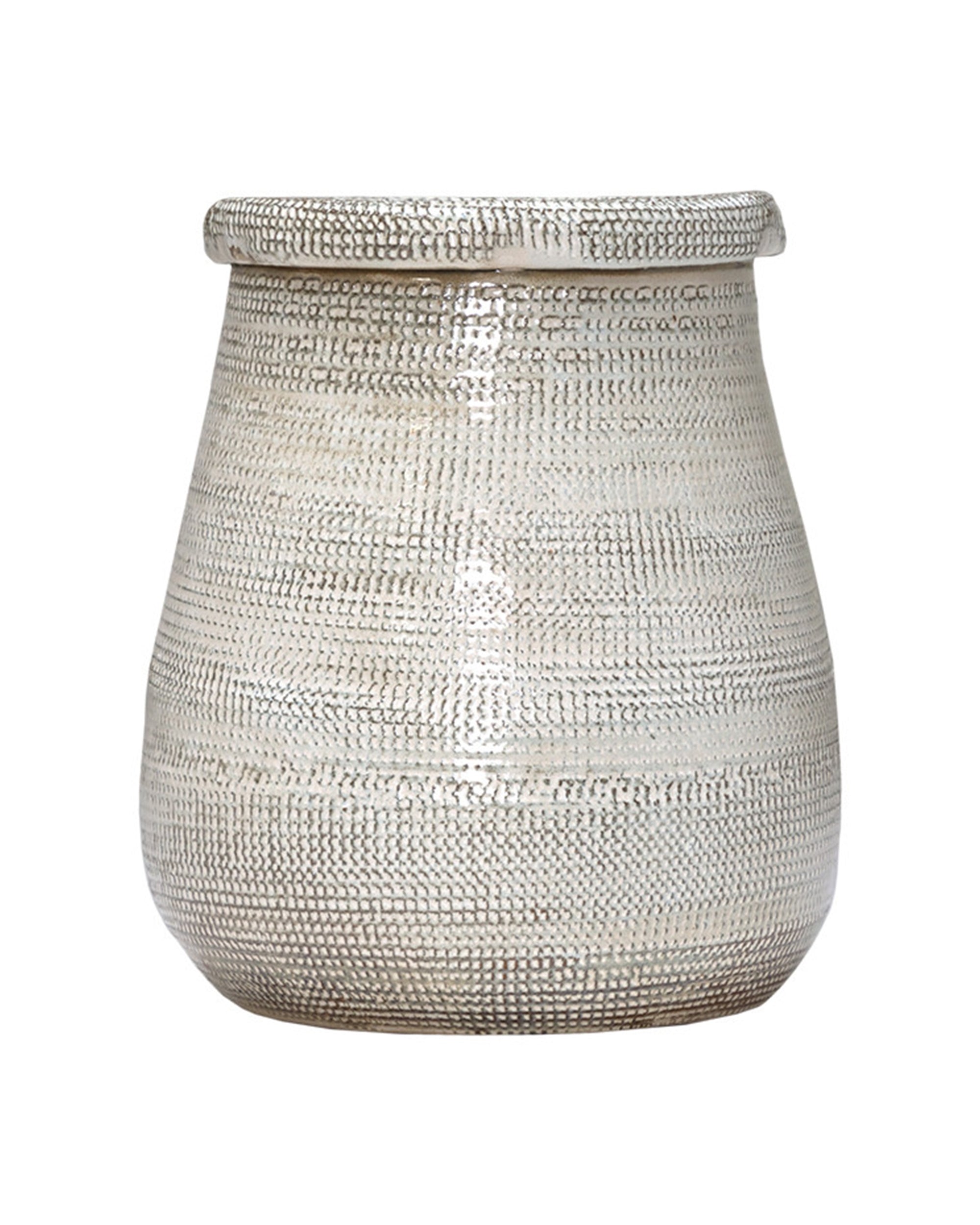 The Import Collection's Elpine Short Vase is a metallic silver-toned ceramic piece with a wide, rounded body, flared rim, and a textured dot surface—perfect as a table centerpiece against plain backgrounds.