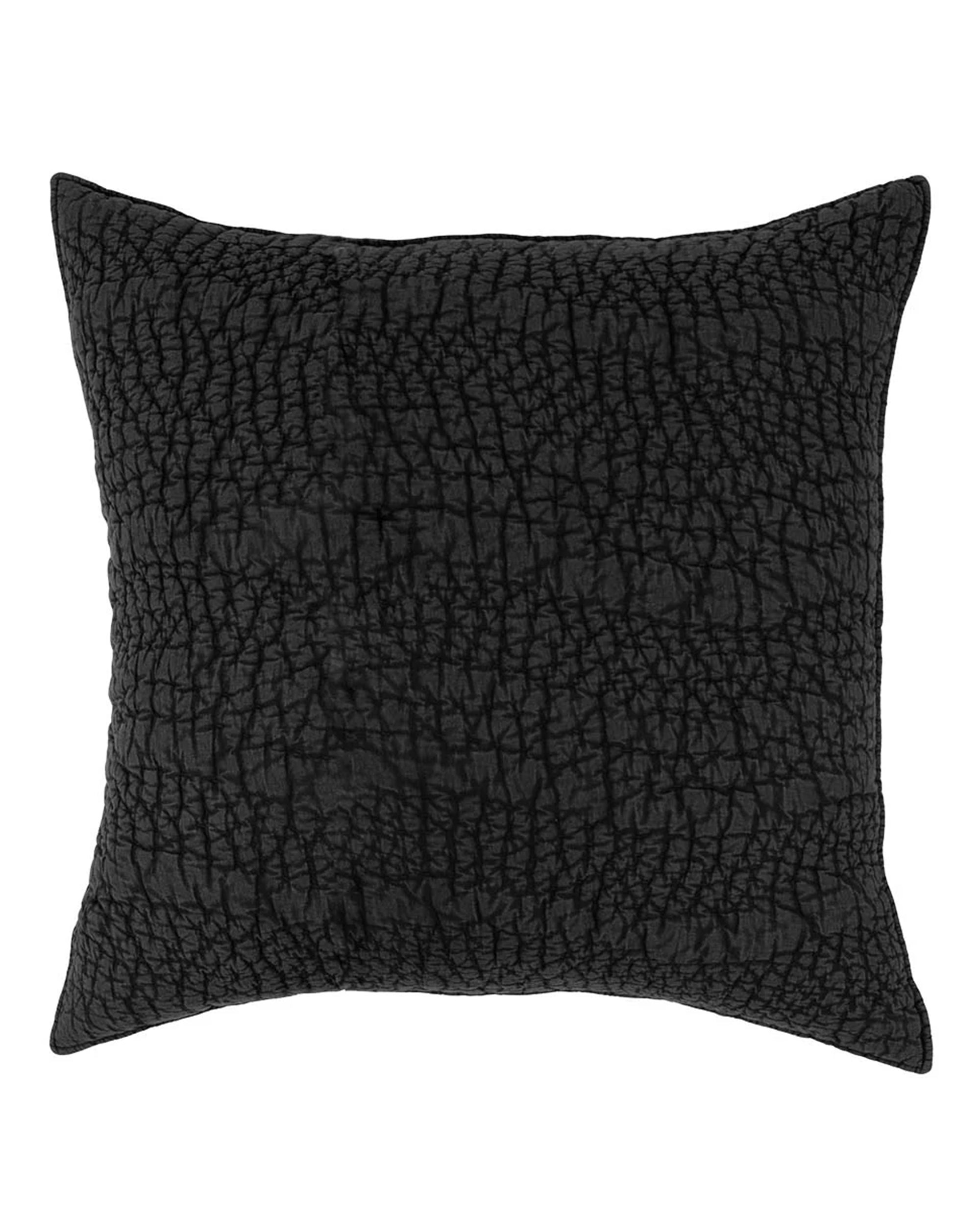 The Amity Home Slade Sham is a square black pillow cover with a textured crisscross pattern, shown against a white background. Pillow insert sold separately.