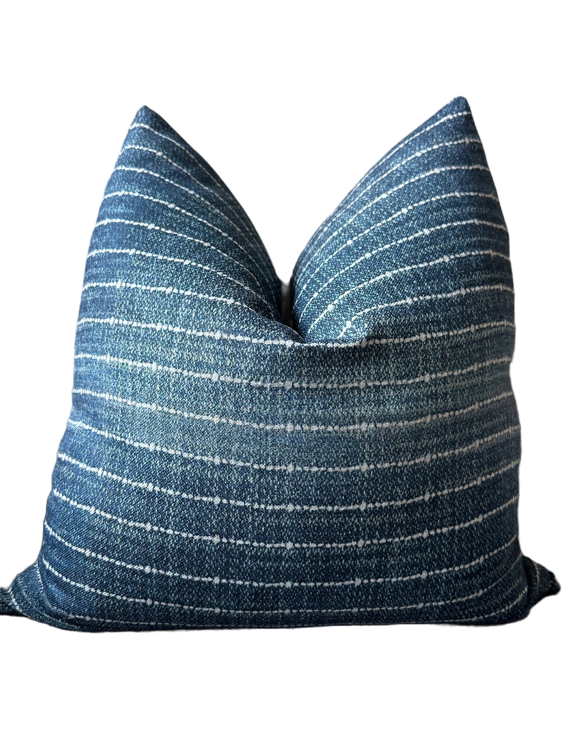 Blue and white striped 22x22 inch decorative pillow by Faire Sonny, textured fabric, perfect for modern living rooms.